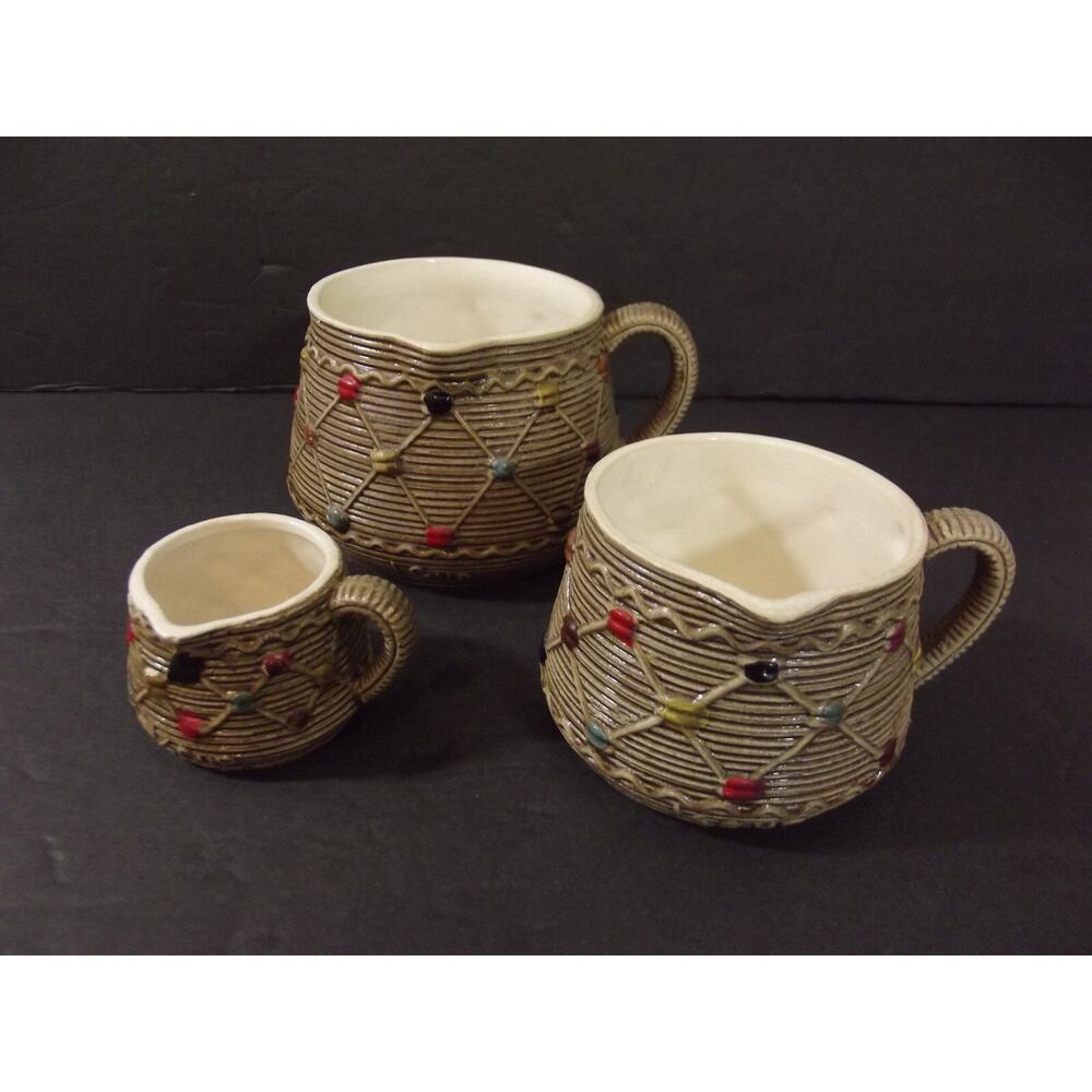 Vtg TILSO MCM Measure Cups 1/8, 1/2, 1 Cup Sizes Mid Century Basket Weave Japan